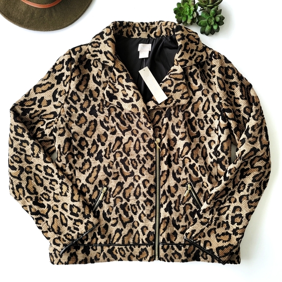 Chico's Jackets & Blazers - Chico's Animal-Print Jacquard Moto Jacket Size 0 / Small NWT
